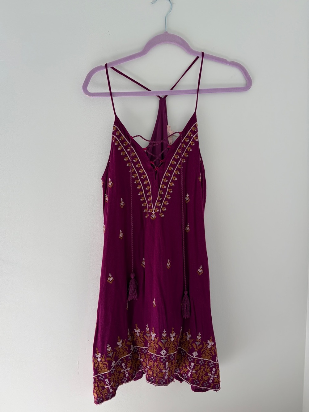 entro Deep Magenta Embroidered Tassel Sundress - Picture 1 of 3